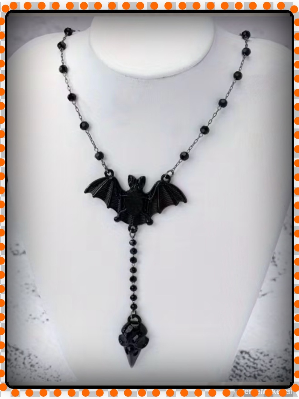 🦇Black Bat Pendant Rosary-Style Necklace - Halloween Costume Jewelry